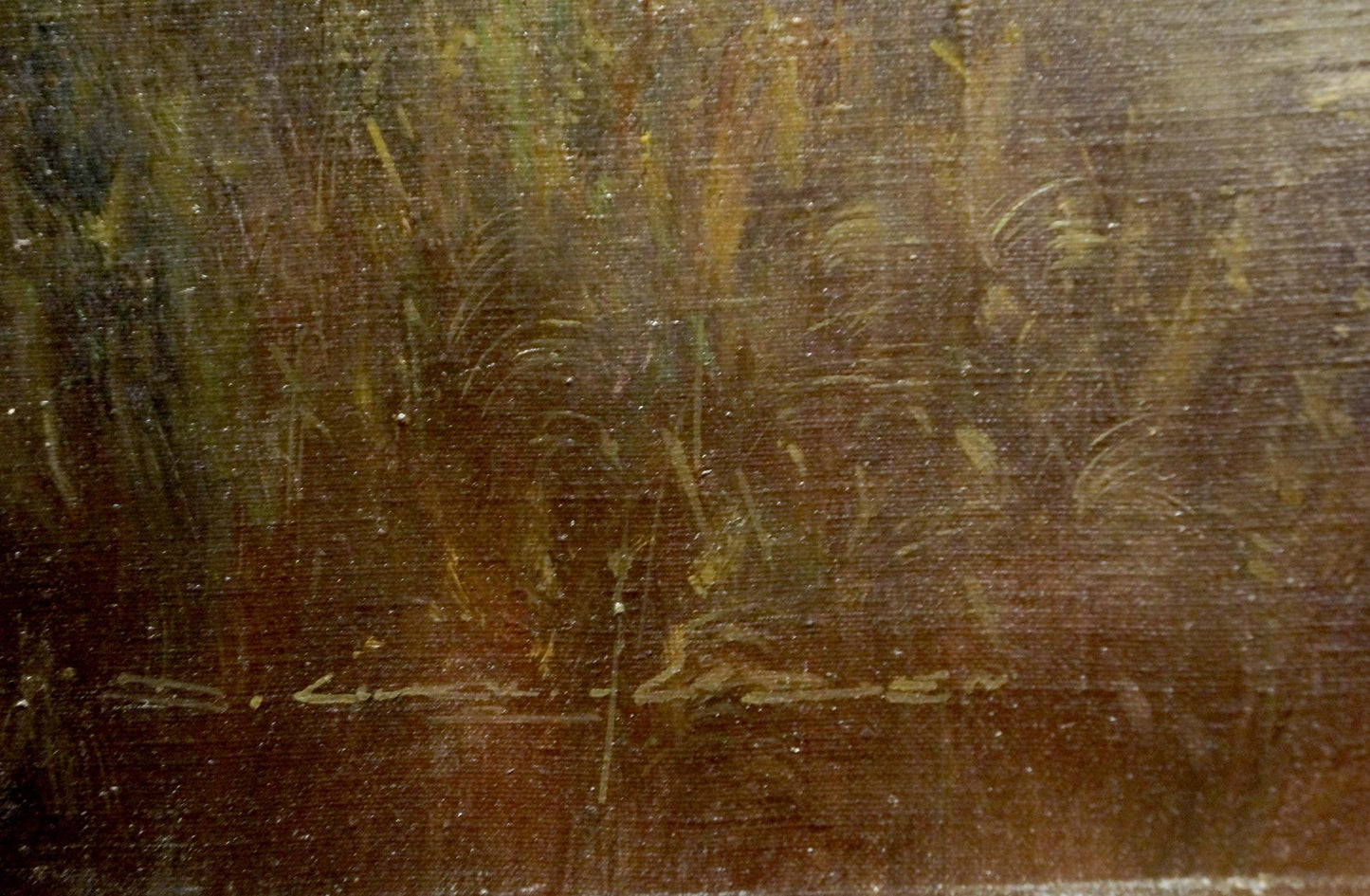 Oil painting Seaside Sundown: golden-brown grasses on dark background