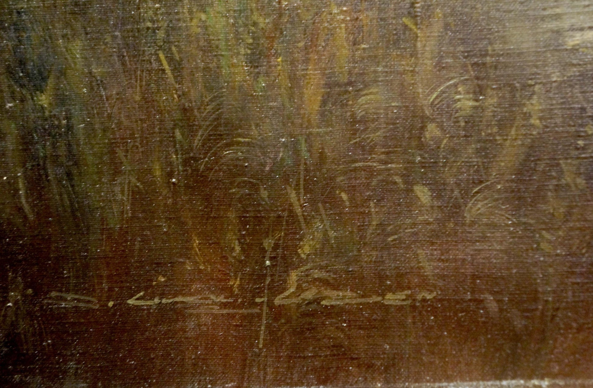 Oil painting Seaside Sundown: golden-brown grasses on dark background