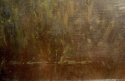Oil painting Seaside Sundown: golden-brown grasses on dark background