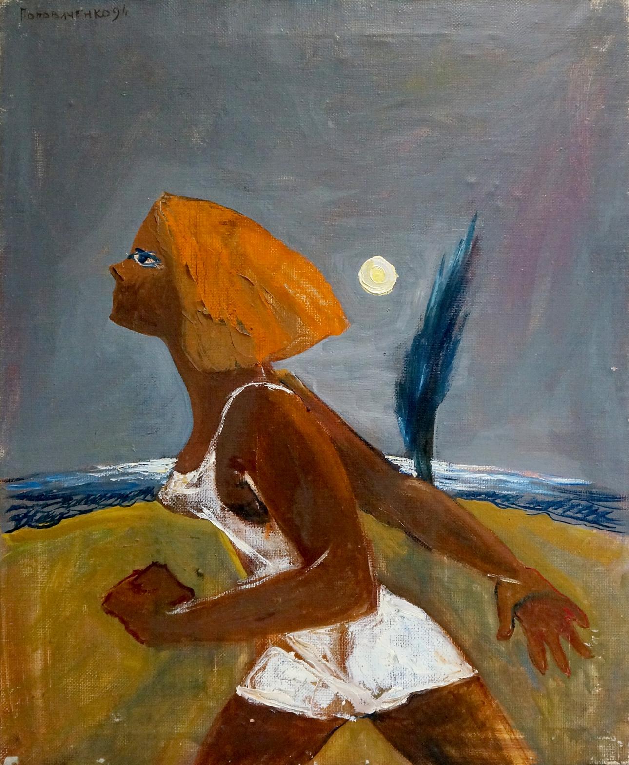 Stylized oil painting by Popovichenko Tatyana Gennadievna of woman in profile