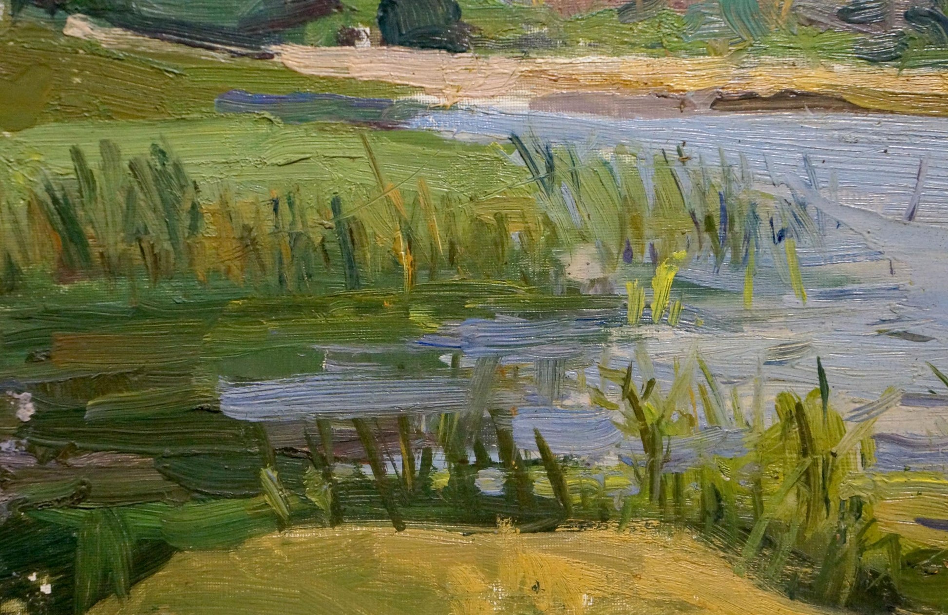 Textured impressionist oil painting of riverbank by Buryachok Nikolay Ivanovich