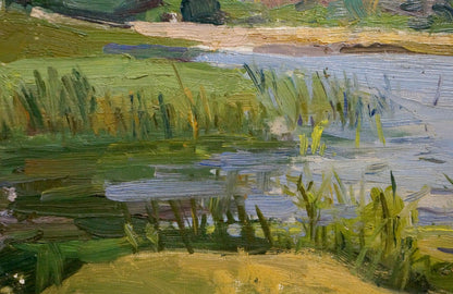 Textured impressionist oil painting of riverbank by Buryachok Nikolay Ivanovich