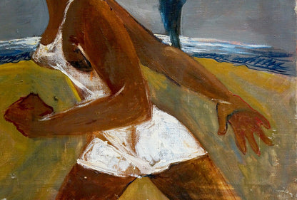 Oil painting by Popovichenko Tatyana Gennadievna of figure in white swimwear on beach
