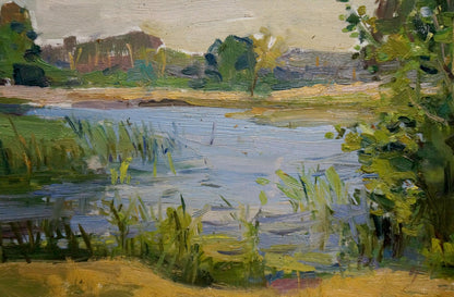 Oil painting by Buryachok Nikolay Ivanovich of serene lake in lush foliage