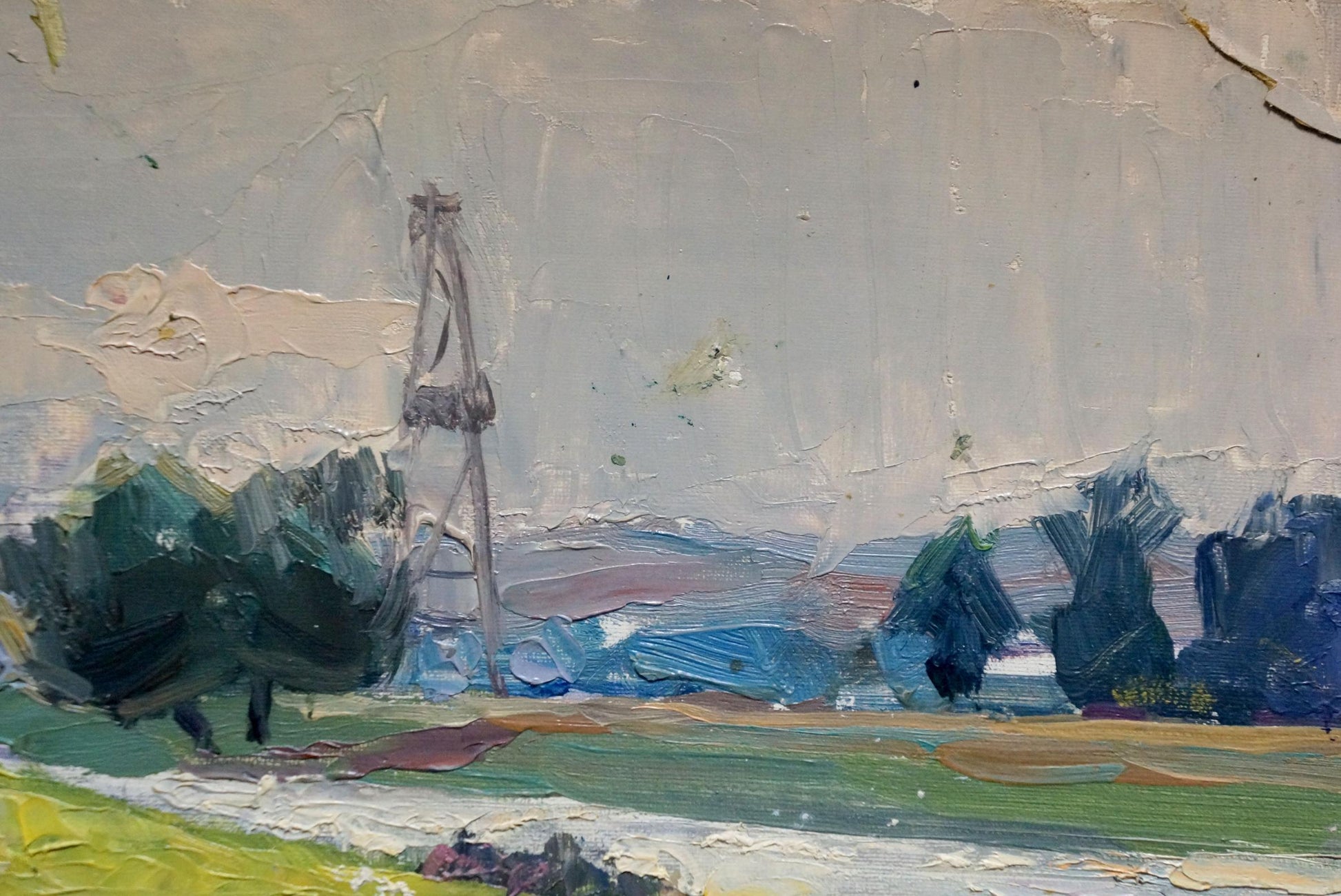 Oil painting Its a nasty day by Buryachok Nikolay Ivanovich, textured derrick scene