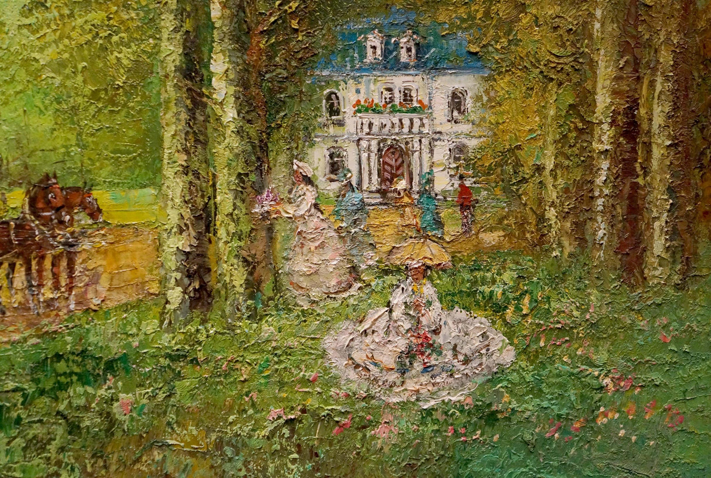 Oil painting of Venetian courtyard by Walter Prescher van, French mansion view