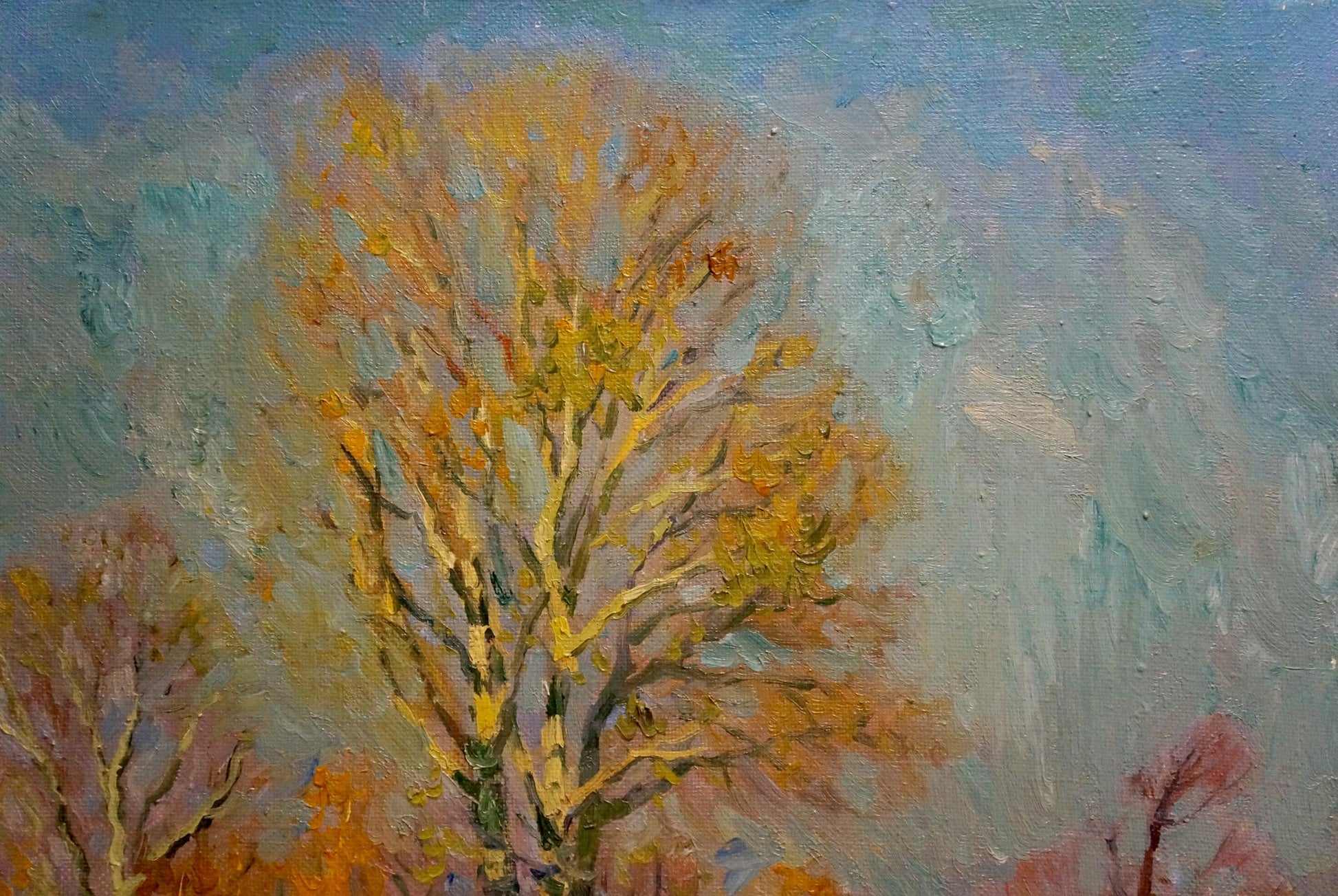 Oil painting Waiting for the Winter by Mynka Alexander Fedorovich, golden tree
