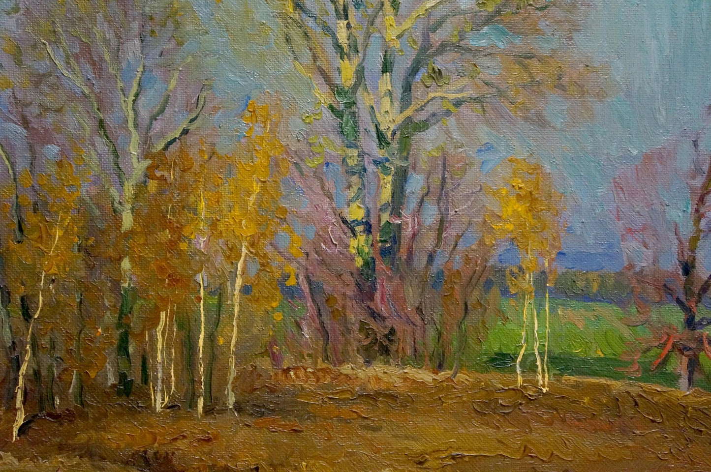 Impressionistic oil painting Waiting for the winter by Mynka Alexander Fedorovich, autumn birch forest