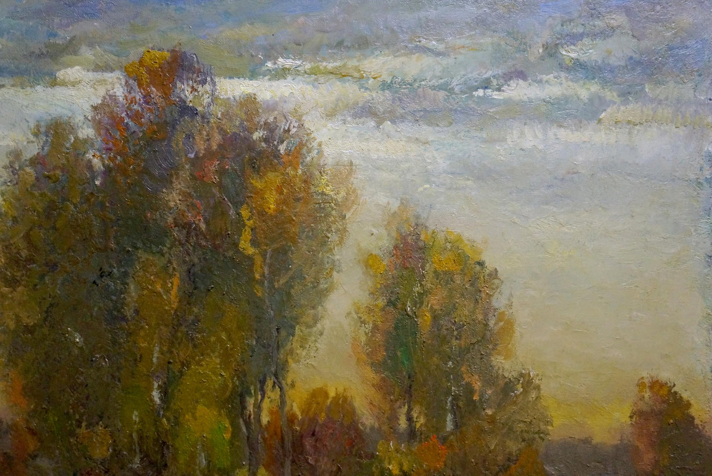 Oil painting Evening Mynka by Alexander Fedorovich: autumn trees in mist