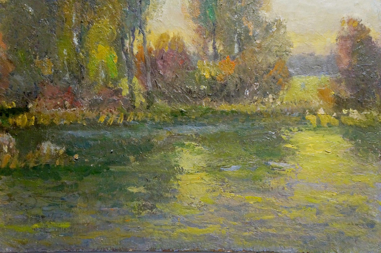 Oil painting Evening Mynka by Alexander Fedorovich: autumn foliage in river