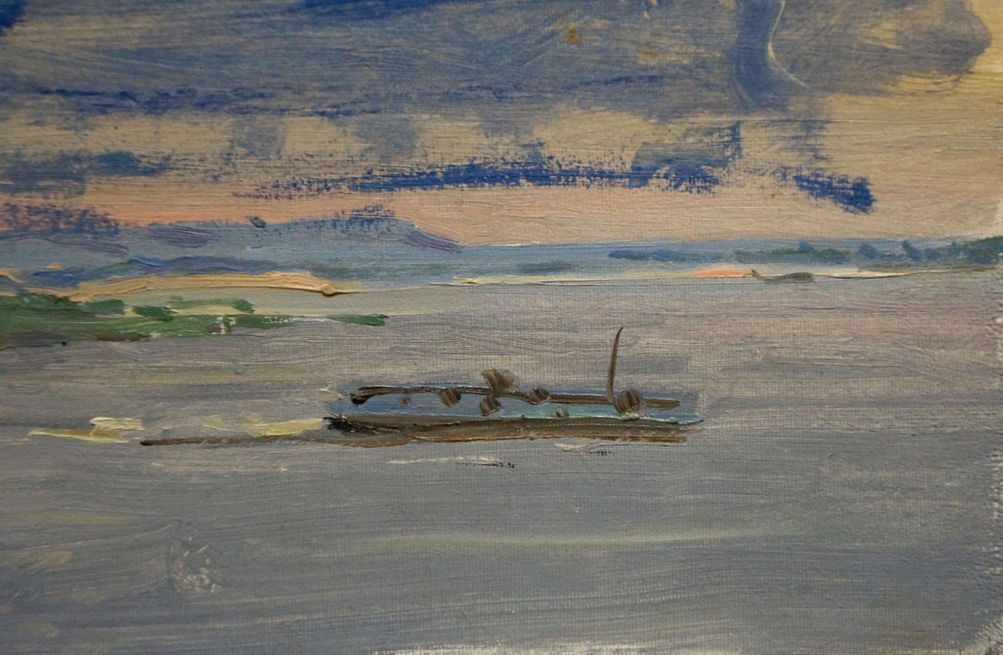 Oil painting by Buryachok Nikolay Ivanovich: rowboat on calm waters