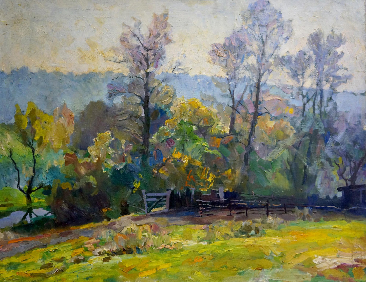 Vibrant impressionist oil painting of autumn forest by unknown artist