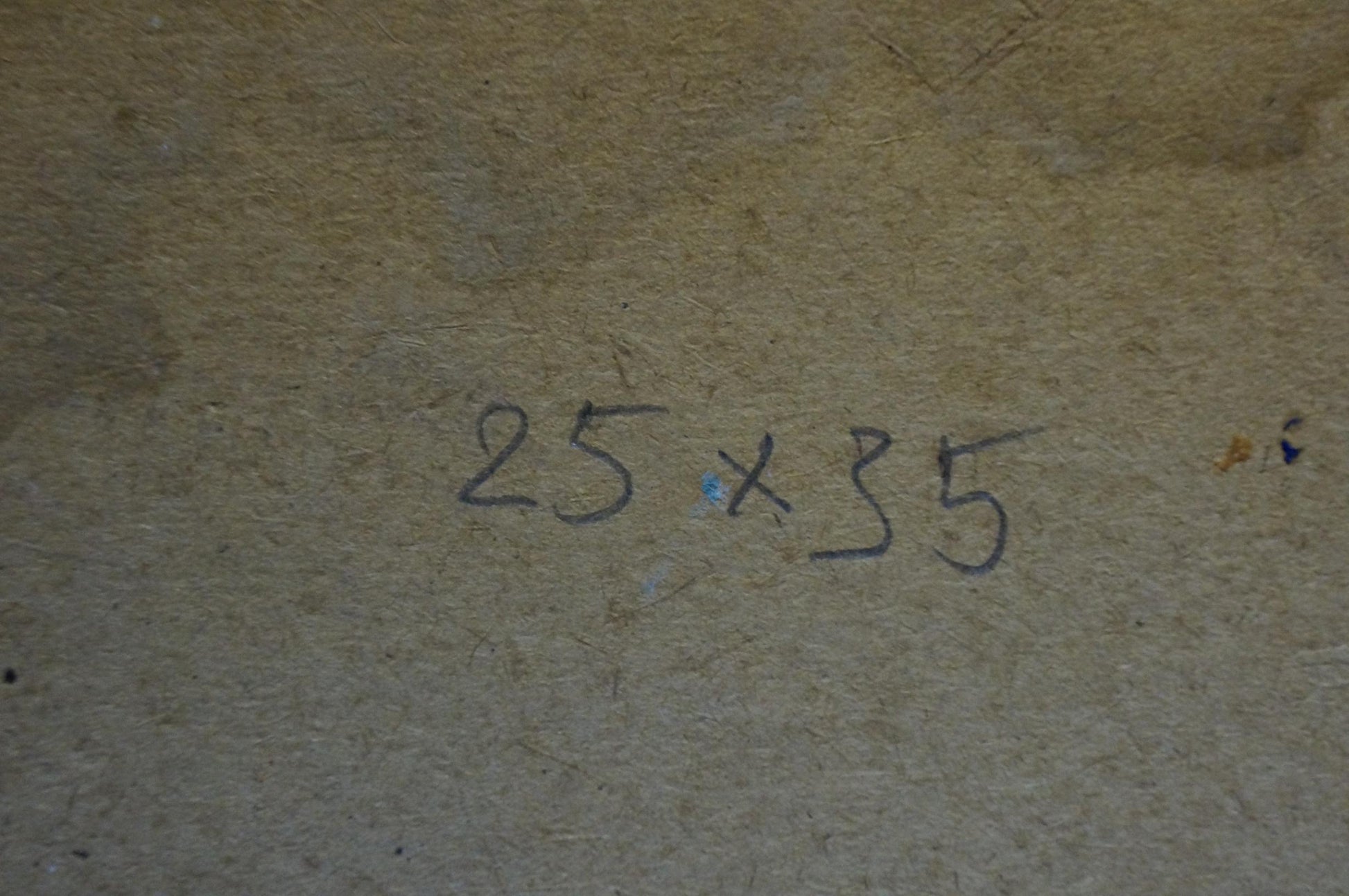 Handwritten 25 x 35 inch measurement on back of Buryachok oil painting