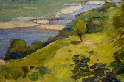 Vibrant impressionistic oil painting by Buryachok Nikolay Ivanovich of sunlit hillside