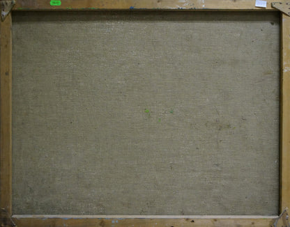Back of oil painting Forest nature canvas with beige fabric and light wood frame
