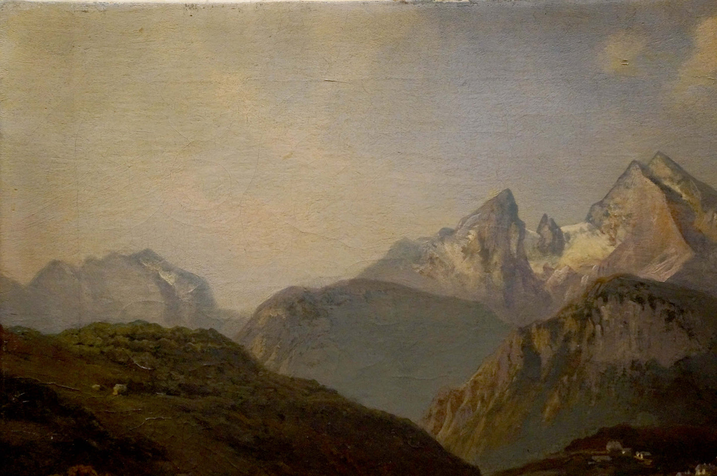Oil painting of majestic snow-capped mountain landscape