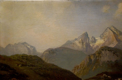 Oil painting of majestic snow-capped mountain landscape