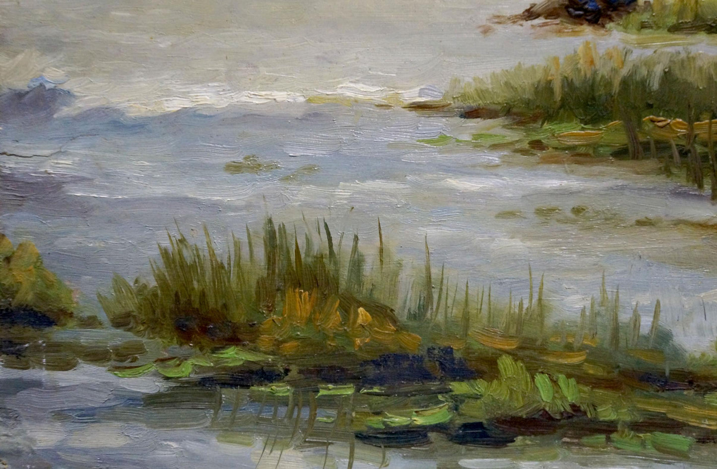 Oil painting by Buryachok Nikolay Ivanovich: serene reeds and lily pads