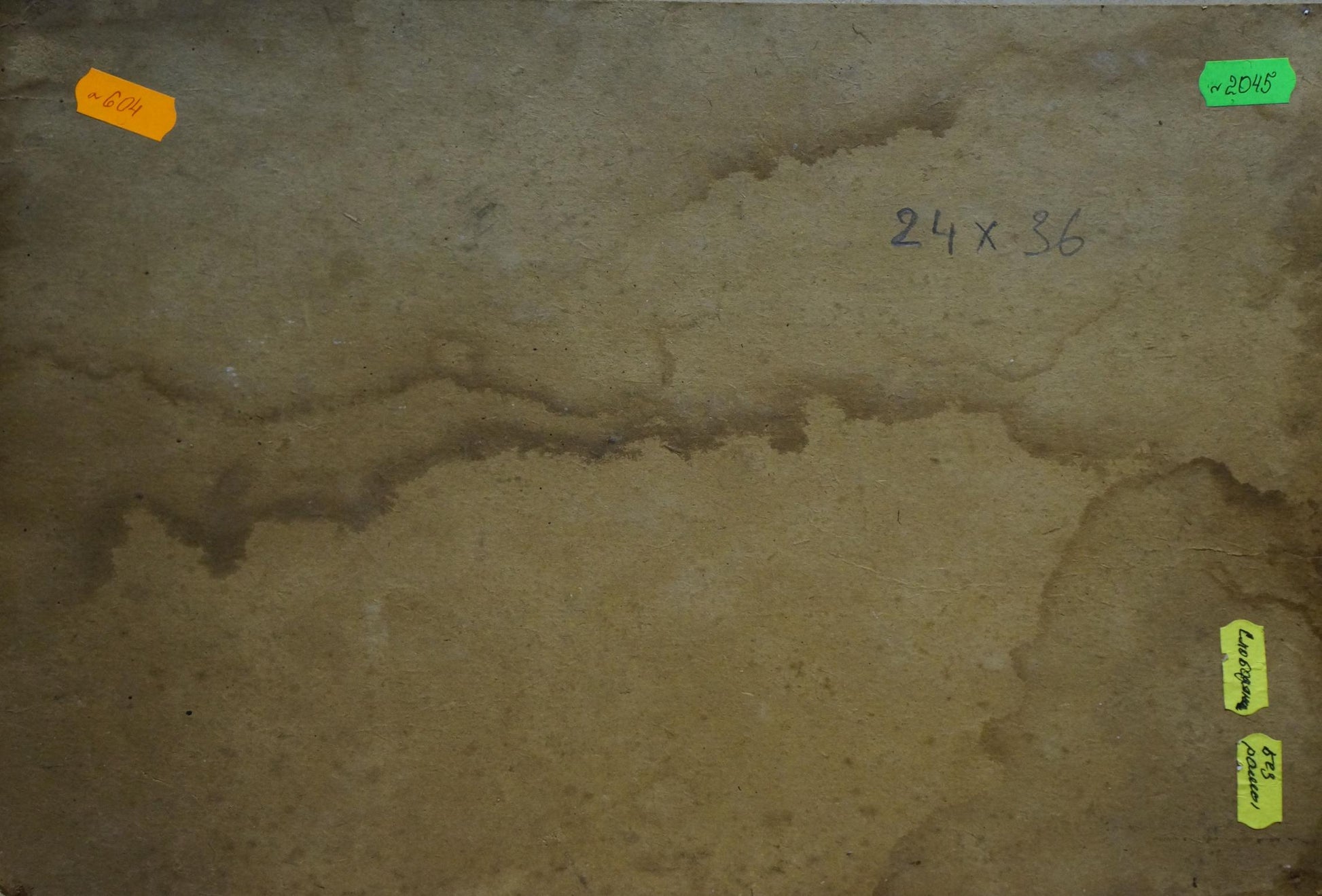 Weathered beige paper back of Oil painting By the river Buryachok Nikolay Ivanovich