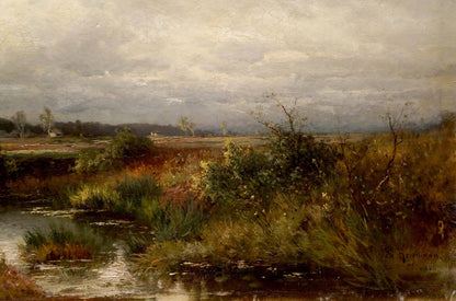 Oil painting Freshness after the rain: muted stream landscape by unknown artist