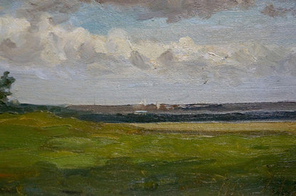Oil painting To the rain by Buryachok Nikolay Ivanovich, serene green fields