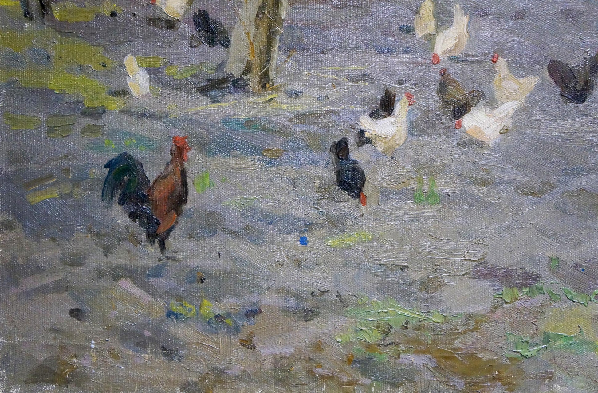 Vibrant rooster in impressionistic oil painting by Volobuev Evgeny Vsevolodovich