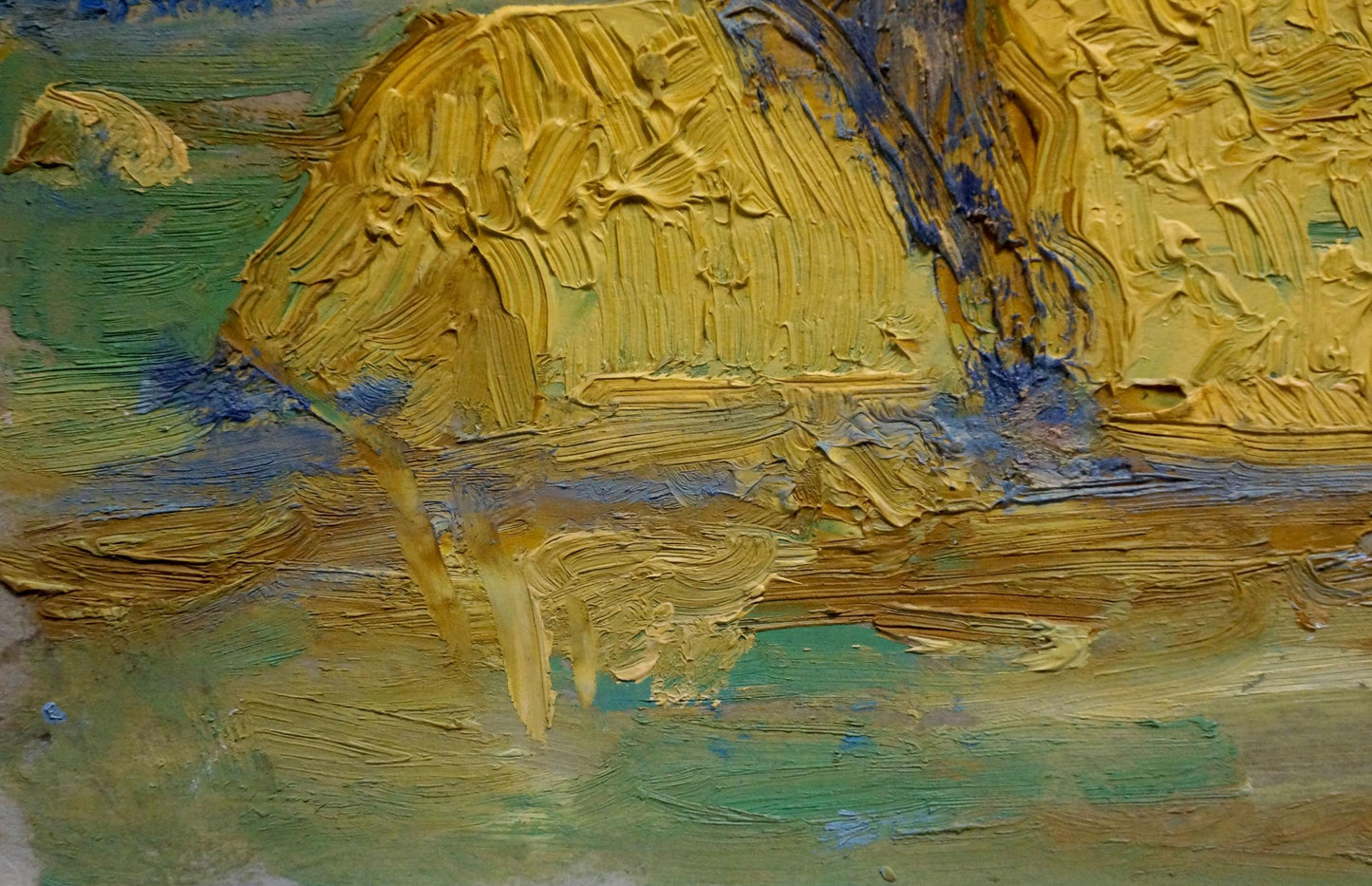Oil painting On the Field by Dupliy Sergey Alexandrovich with golden yellow and teal impasto strokes