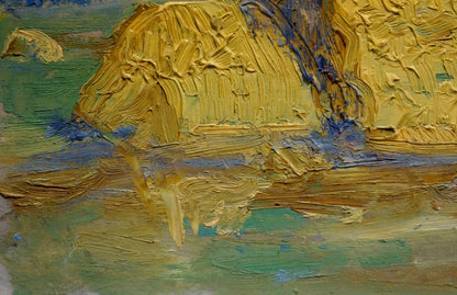 Oil painting On the Field by Dupliy Sergey Alexandrovich with golden yellow and teal impasto strokes
