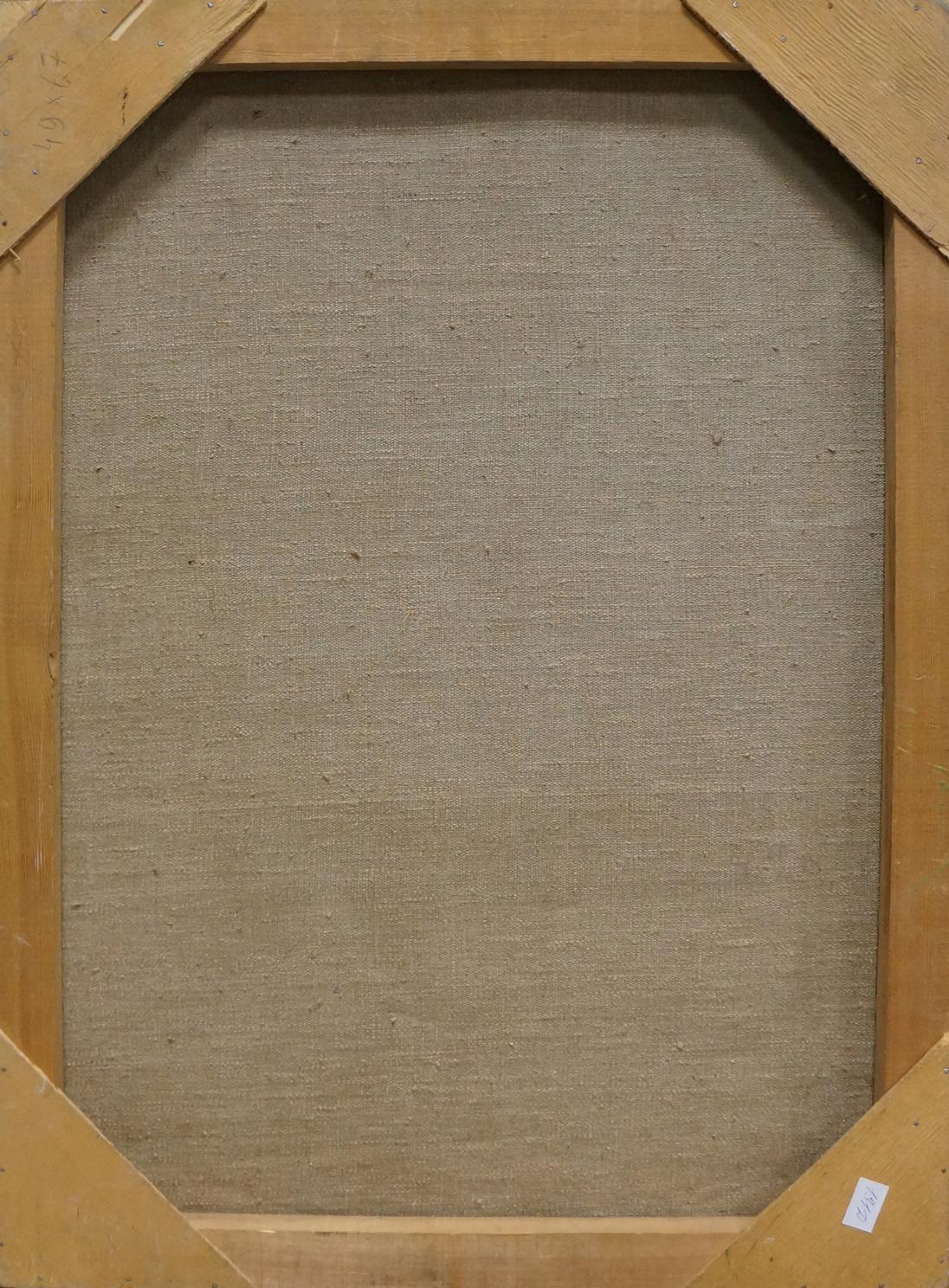 Back of Volobuev Evgeny Vsevolodovich oil painting canvas with beige linen and wooden bars