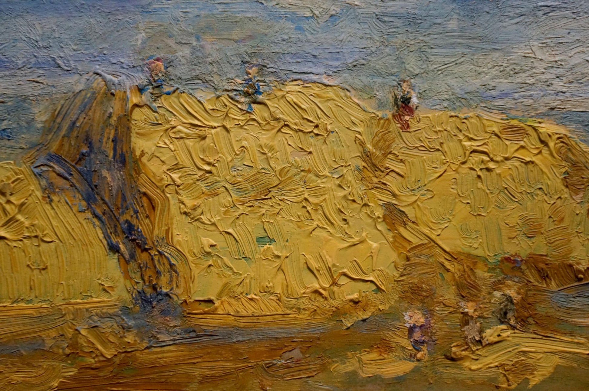 Oil painting On the Field by Dupliy Sergey Alexandrovich, textured golden-yellow landscape