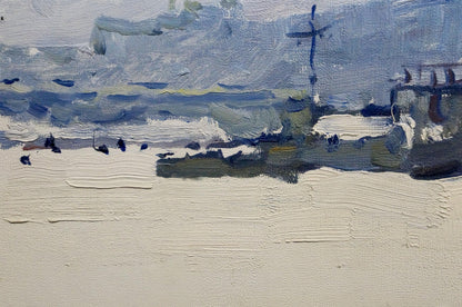 Textured impressionistic oil painting of port by Belyak Vladimir Iosifovich
