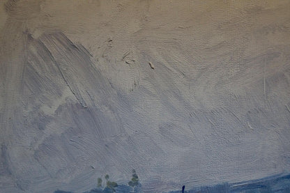 Textured oil painting by Belyak Vladimir Iosifovich: gray-blue mountain landscape