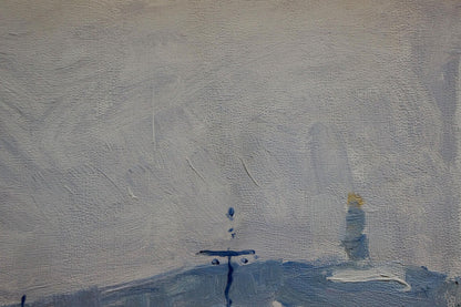 Minimalist gray oil painting In the port by Belyak Vladimir Iosifovich