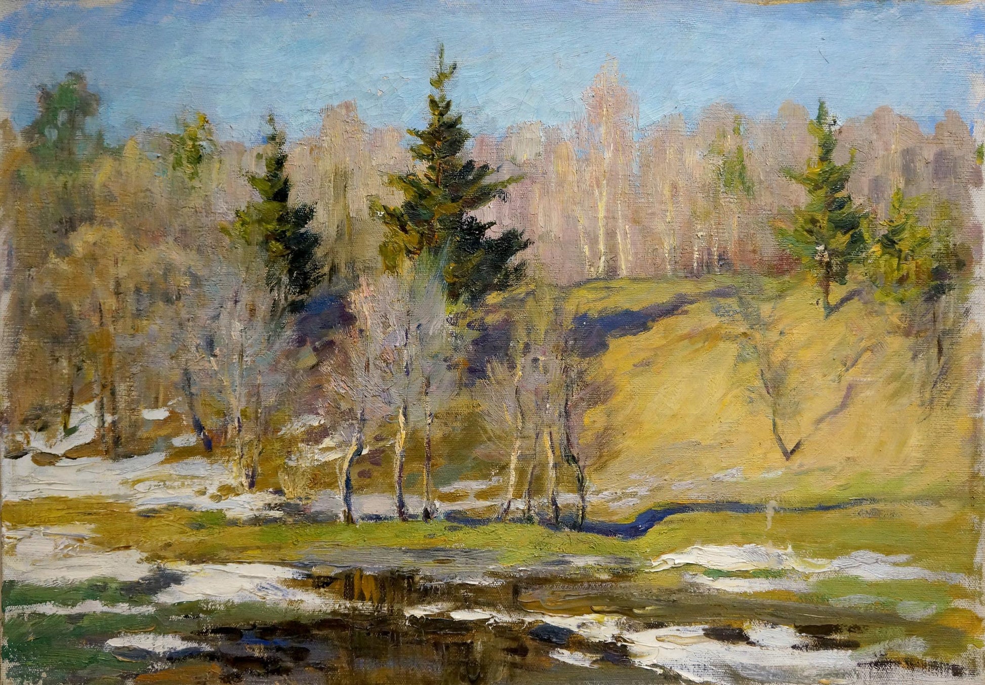 Oil painting End of winter by Alexander Mynka serene landscape