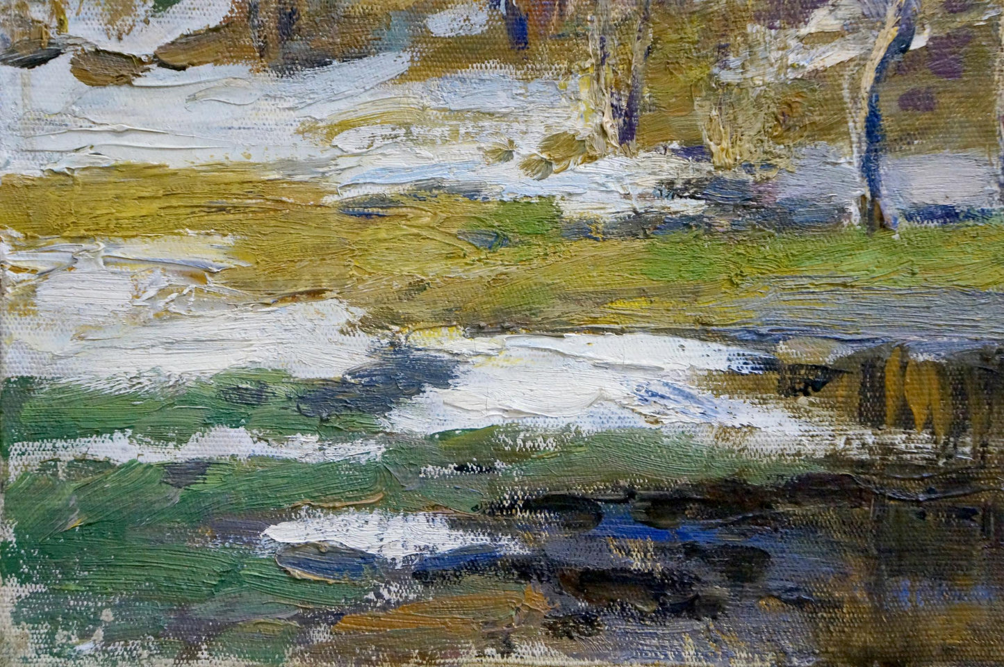 Oil painting End of Winter by Alexander Mynka snowy landscape