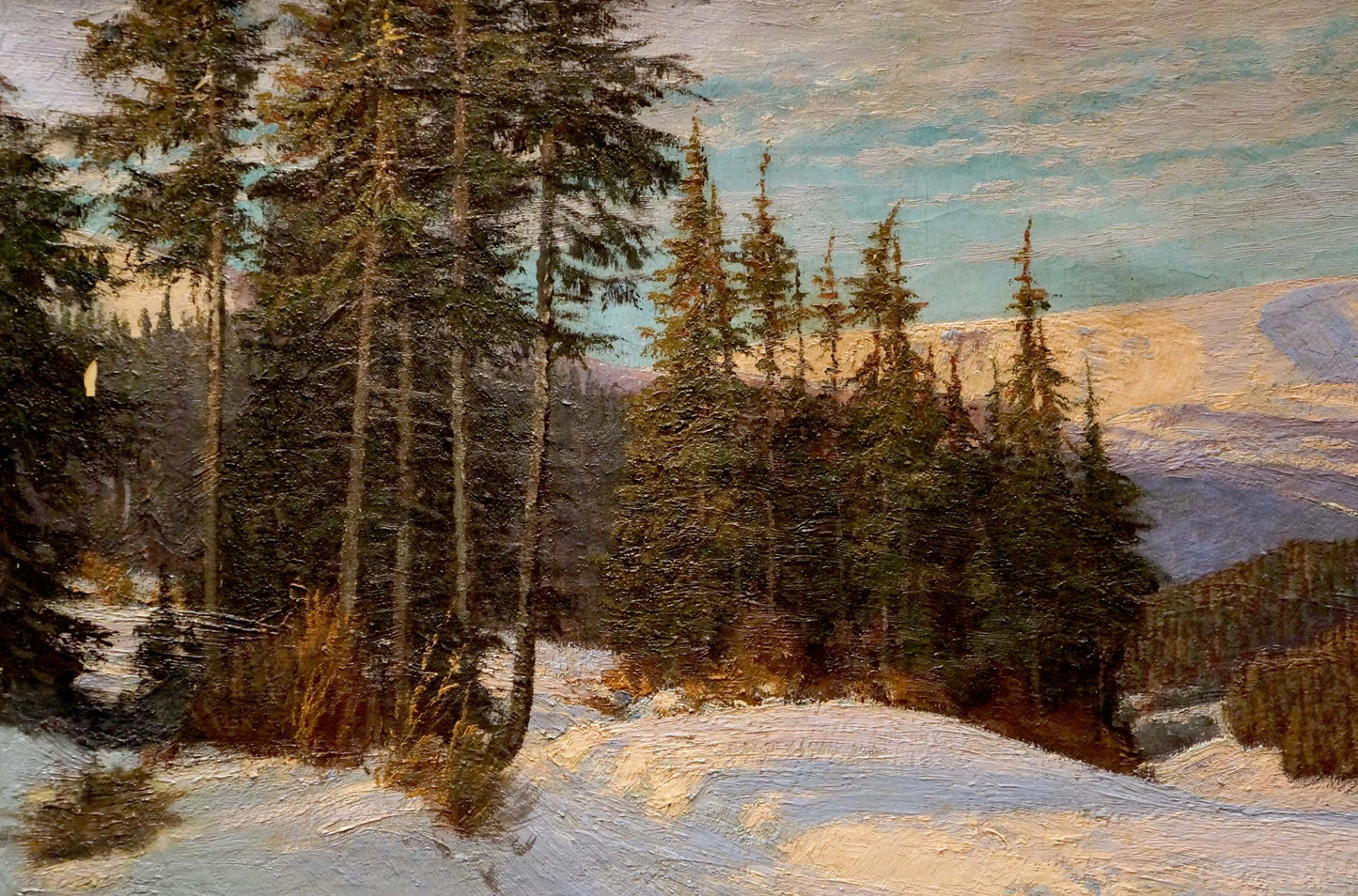 Oil painting Winter landscape by Paul Weimann snowy forest scene
