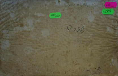 Weathered beige canvas back of oil painting seascape with ship