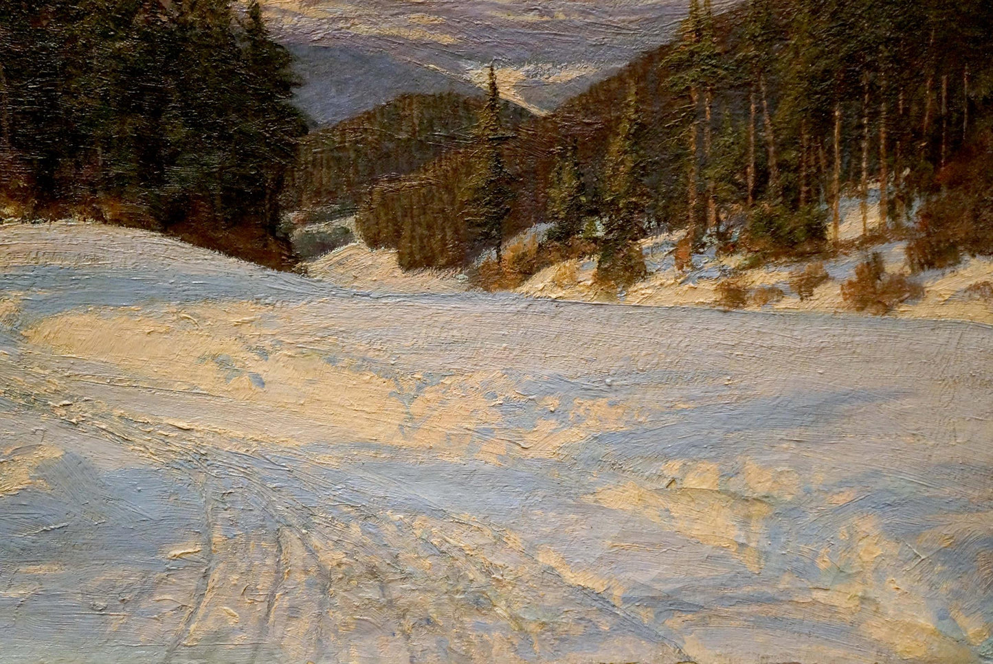 Oil painting Winter landscape by Paul Weimann snowy mountains trees