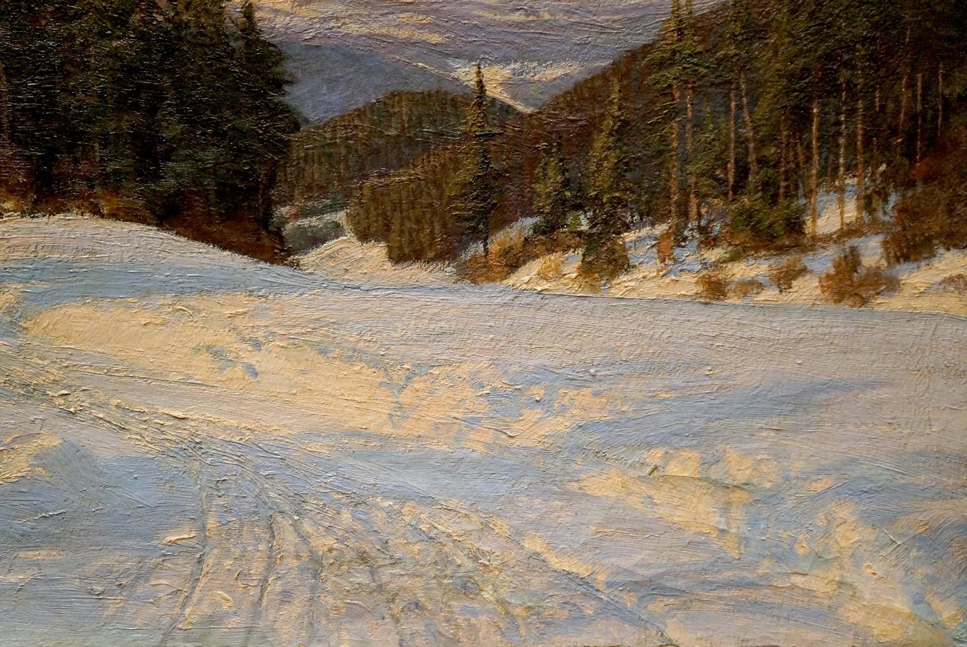 Oil painting Winter landscape by Paul Weimann snowy mountains trees