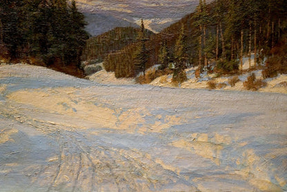 Oil painting Winter landscape by Paul Weimann snowy mountains trees