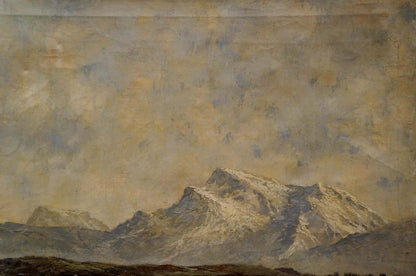 Oil painting Alpine freshness: textured impressionistic snow-capped mountains