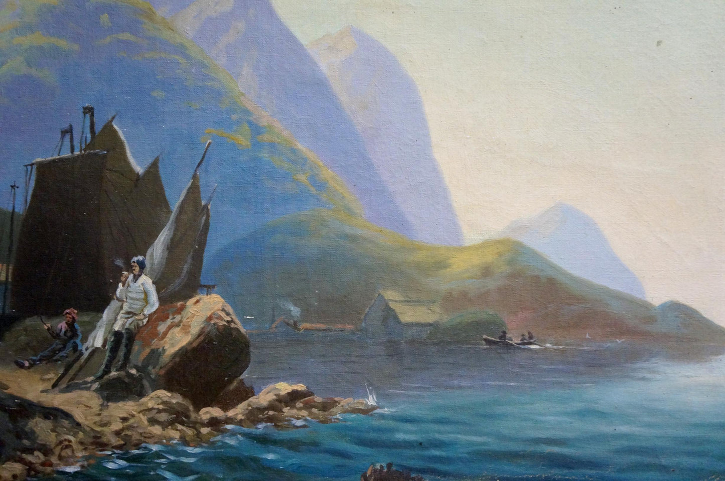 Vintage oil painting Glow by Melnikov Leonid Kuzmich coastal scene
