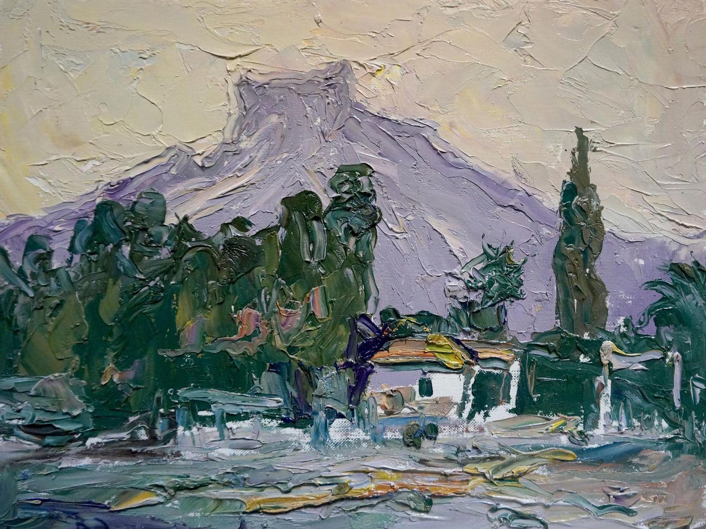 Impasto oil painting by Endeberya Victor: purple mountain landscape