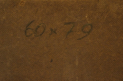Back of Oil painting Natural wonder F. Fischer canvas with handwritten 60 x 79 inch dimensions