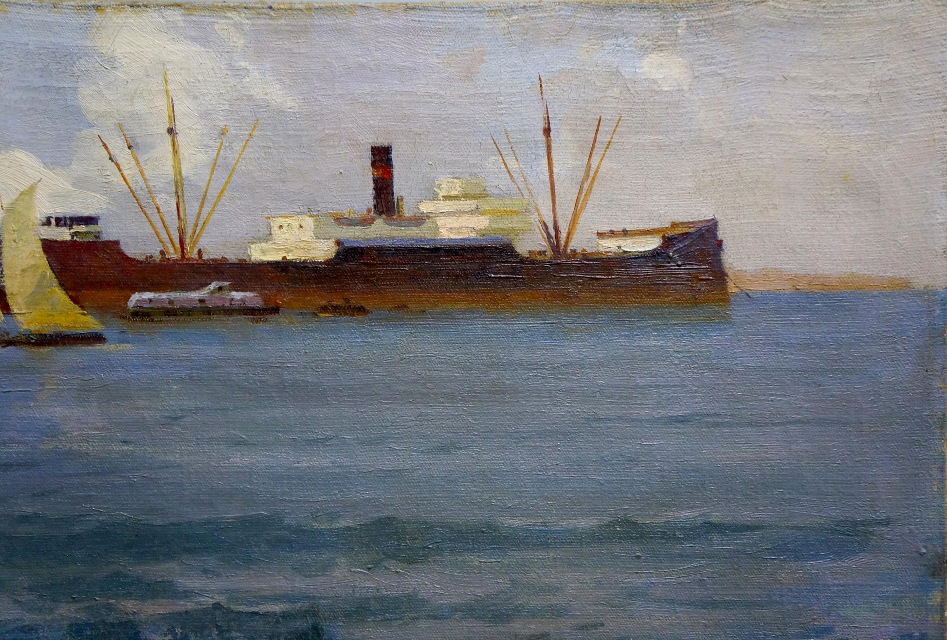 Impressionistic oil painting of Glow by Melnikov Leonid Kuzmich cargo ship