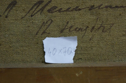 Back of Glow oil painting by Melnikov Leonid Kuzmich with 40x30 label on canvas