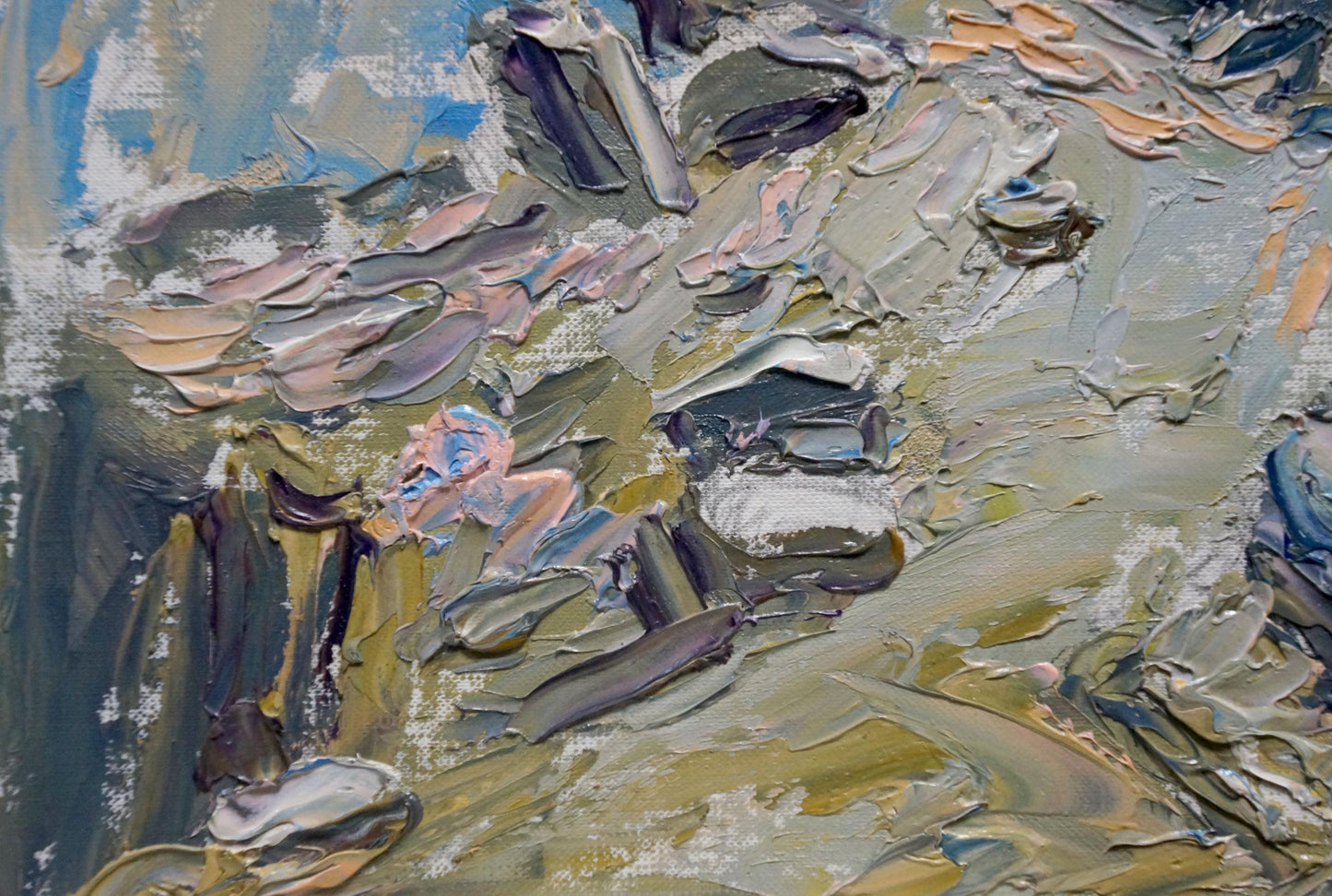 Abstract oil painting of sea views by Endeberya Victor in muted greens