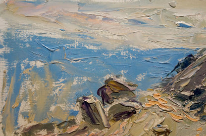 Textured impressionist oil painting of coastal sea views by Endeberya Victor