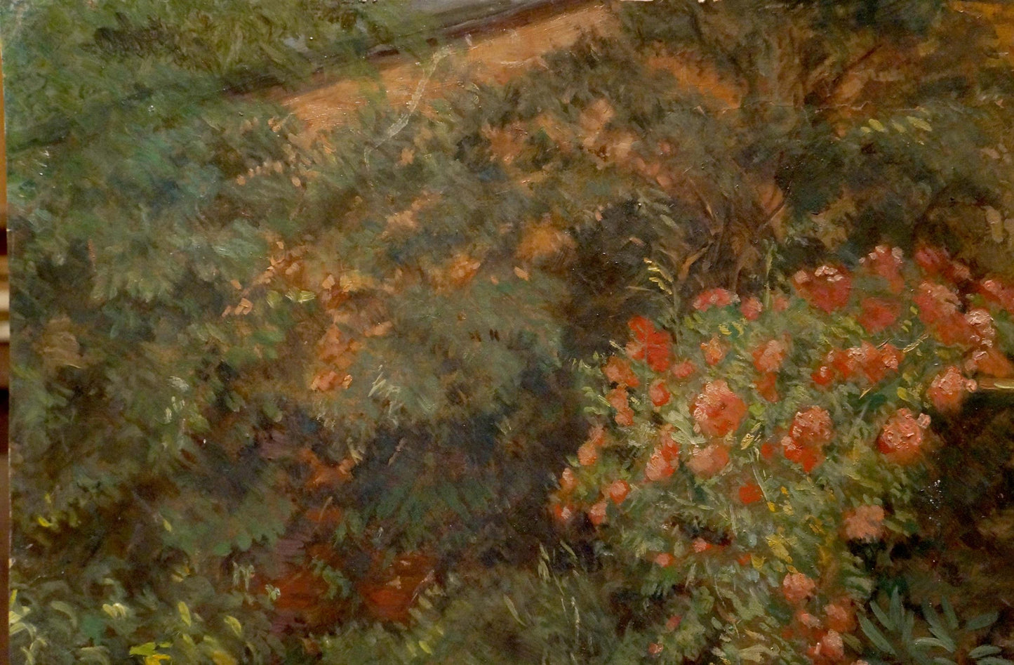 Vibrant red poppies in lush garden by Miron Duda oil painting
