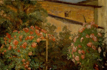 Oil painting Garden blooms by Miron Duda: golden cross amid roses